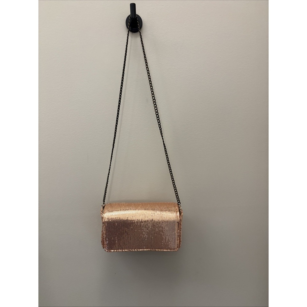 J. Crew Rose Gold Sequin Party Clutch Crossbody Bag Chain Strap Small